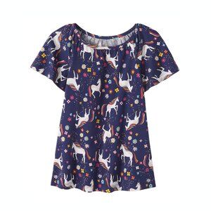 Moon and Back by Hanna Andersson Girls' Unicorn Graphic Tee in Navy 5T